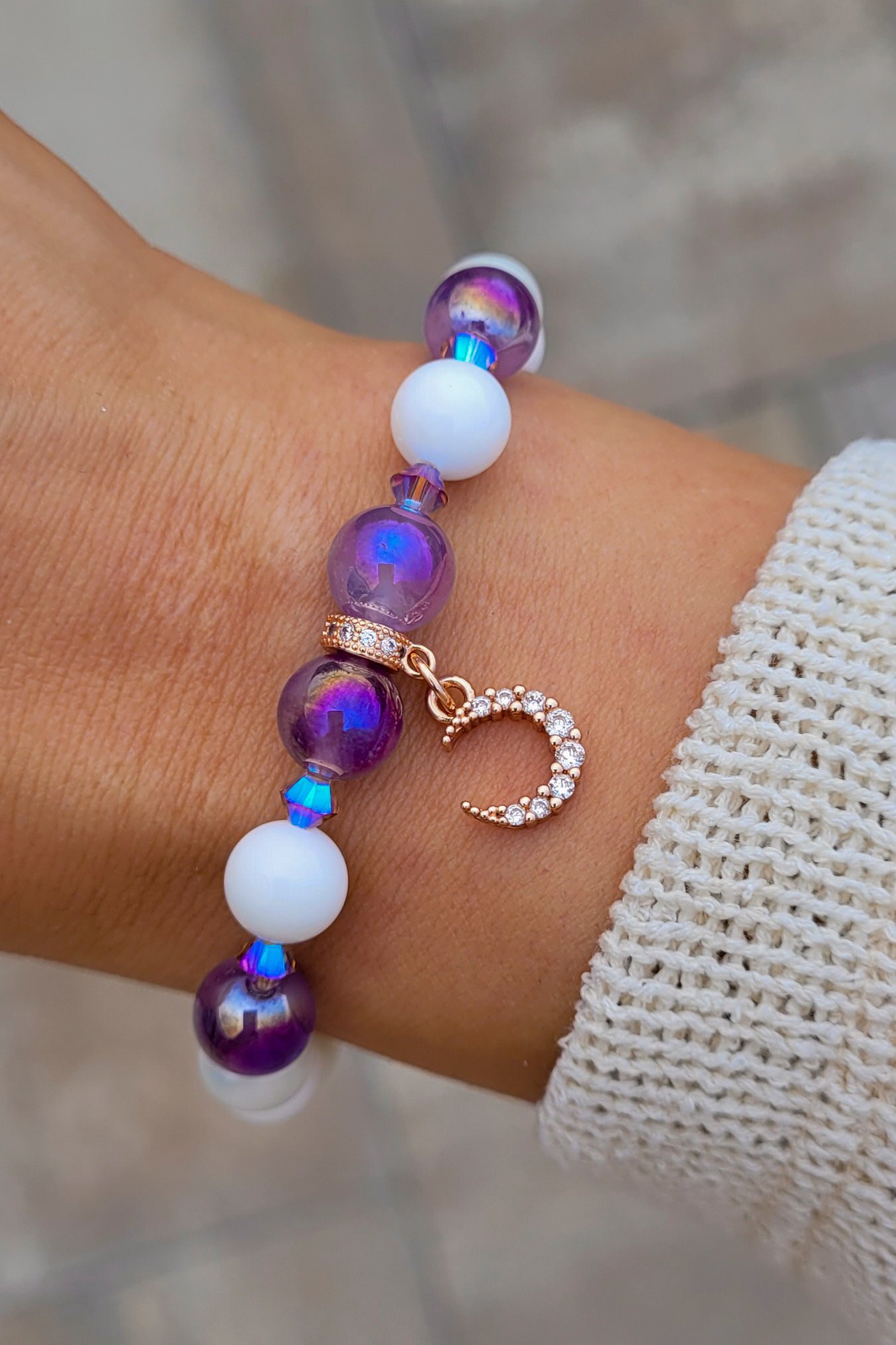 AMETISZT AURA X SWAROVSKI X KAGYLÓHÉJ